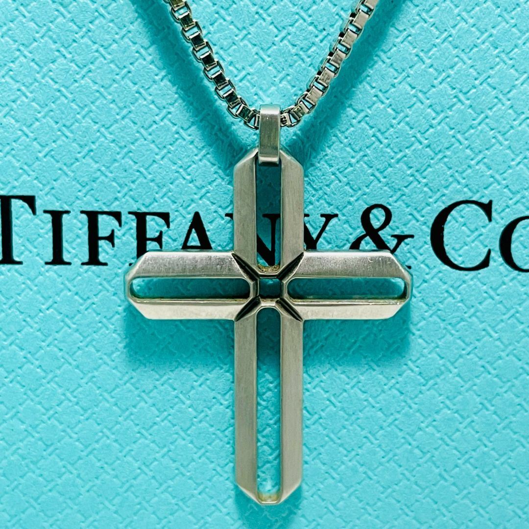 Tiffany & Co.(ティファニー)の希少 ティファニー ゼリージュ クロス ネックレス スチール 50cm★869 メンズのアクセサリー(ネックレス)の商品写真