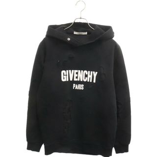 ジバンシィ(GIVENCHY)のGIVENCHY ジバンシィ 18SS Destroy Hoodie デストロイ フーディー ロゴプリント プルオーバー パーカー ブラック BM703A3Y0S(パーカー)