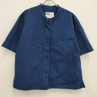 エムエイチエル(MHL.)のMHL. 595-3152507 ORGANIC COTTON SHIRT サイズ2 バンドカラー 半袖シャツ 23SS ブルー レディース エムエイチエル【中古】4-0428S♪(シャツ/ブラウス(半袖/袖なし))