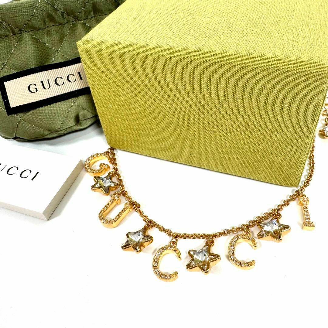 Gucci(グッチ)の美品 GUCCI スクリプトロゴ ネックレス スター ディテール&クリスタル レディースのアクセサリー(ネックレス)の商品写真