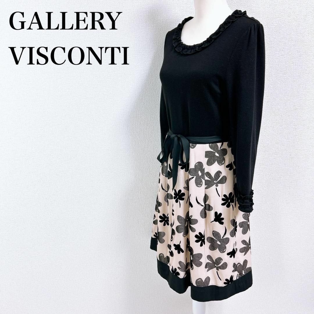 GALLERY VISCONTI(ギャラリービスコンティ)の▼GALLERY VISCONTI ウール混 花柄 ドッキング ワンピース 3 レディースのワンピース(その他)の商品写真