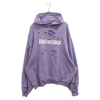 Balenciaga - BALENCIAGA バレンシアガ 21SS Caps Destroyed Hoodie キャップス デストロイド フーディ プルオーバースウェットパーカー ダメージ加工 パープル 659403 TKVB6