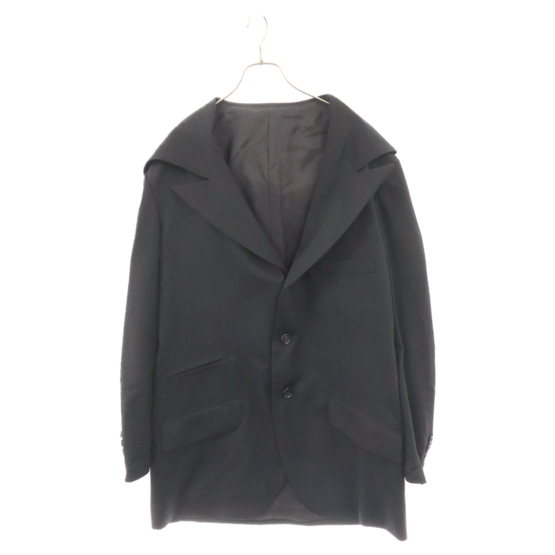 Yohji Yamamoto(ヨウジヤマモト)のYohji Yamamoto POUR HOMME ヨウジヤマモト プールオム 22AW W/GABARDINE HOODEC JACKET HE-J31-100 ウールギャバジン ピークドラペル フード付き 3B テーラードジャケット ブラック メンズのジャケット/アウター(テーラードジャケット)の商品写真