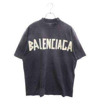 Balenciaga - BALENCIAGA バレンシアガ 24SS Tape Type クラッシュ加工 テープロゴ クルーネック半袖Tシャツ 739784 TOVA9 ブラック