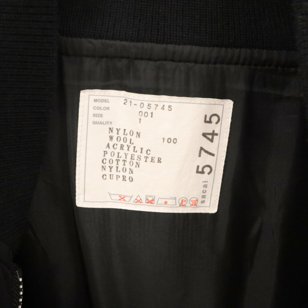 sacai(サカイ)のSacai サカイ 21AW Nylon Twill Mix Blouson 21-05745 ナイロンツイルミックスブルゾン MA-1 ブラック メンズのジャケット/アウター(ブルゾン)の商品写真