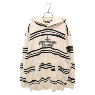 SUPREME シュプリーム 20AW×STONE ISLAND Warp Stripe Hooded Sweatshirt ストーンアイランド ロゴ刺繍 ストライププルオーバーパーカー フーディー ホワイト/ネイビー