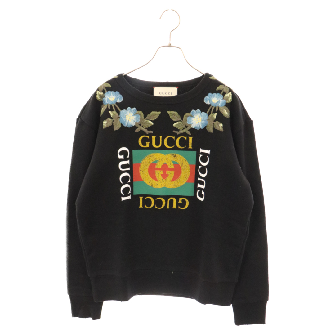 Gucci(グッチ)のGUCCI グッチ 17AW オールドロゴ LOVEDスタッズ フラワー刺繍 クルーネック スウェットトレーナー 475532 X5U88 ブラック メンズのトップス(スウェット)の商品写真