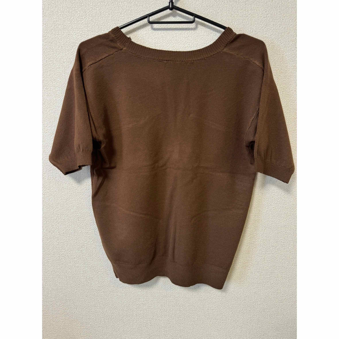 サマーニット　Tシャツ　セーター　ブラウス　五分袖　Vネック　無地　ブラウン メンズのトップス(Tシャツ/カットソー(半袖/袖なし))の商品写真
