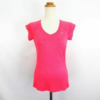 ナイキ(NIKE)のナイキ RUNNING Tシャツ 半袖 Vネック 総柄 ロゴ S コーラルピンク(ウェア)