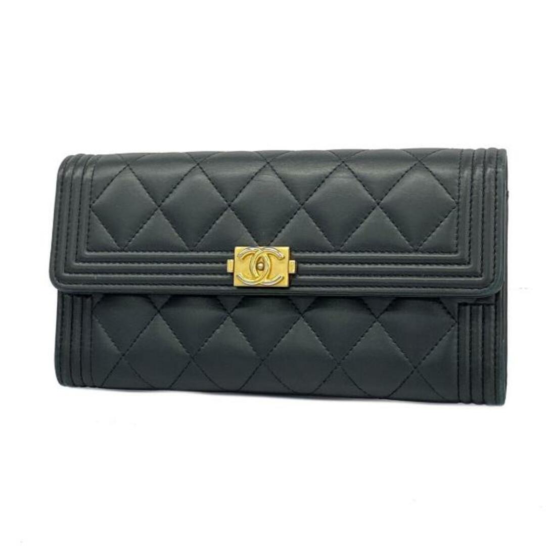 CHANEL(シャネル)の【4ib1753】シャネル 長財布/ボーイシャネル/ラムスキン/ブラック/ゴールド金具 【中古】 レディース レディースのファッション小物(財布)の商品写真