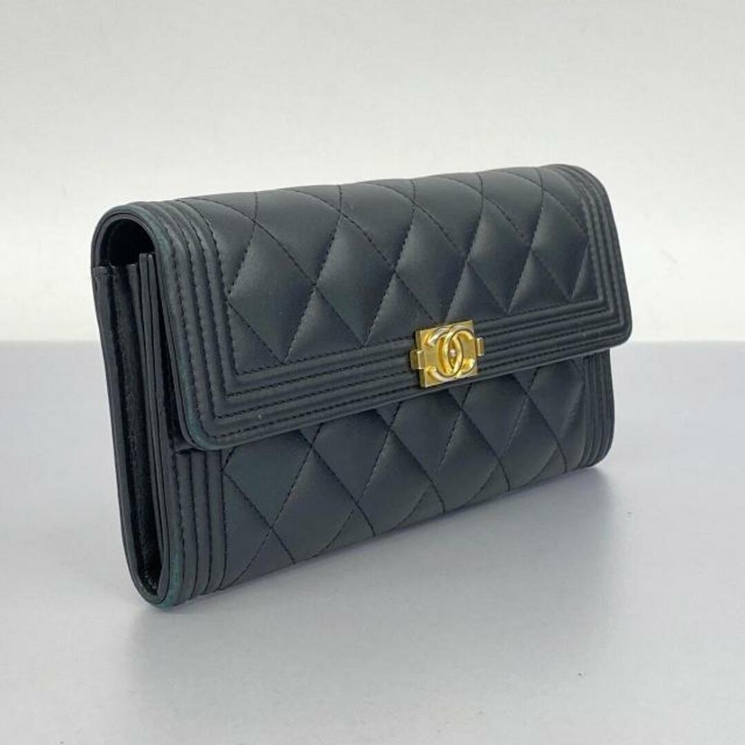 CHANEL(シャネル)の【4ib1753】シャネル 長財布/ボーイシャネル/ラムスキン/ブラック/ゴールド金具 【中古】 レディース レディースのファッション小物(財布)の商品写真