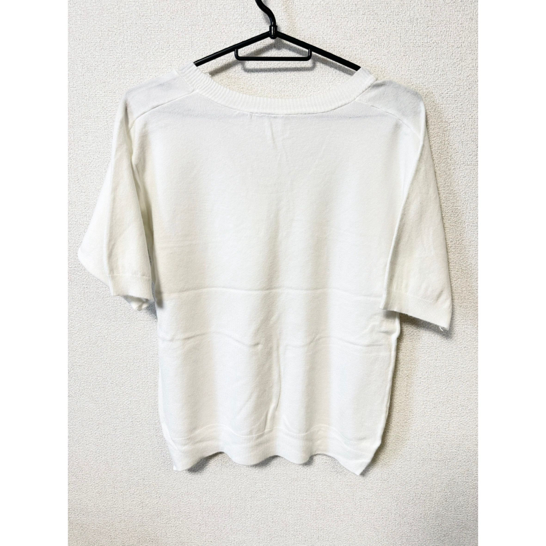 サマーニット　Tシャツ　セーター　ブラウス　五分袖　Vネック　無地　ホワイト メンズのトップス(Tシャツ/カットソー(半袖/袖なし))の商品写真