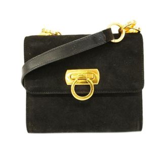 フェラガモ(Ferragamo)の★SALE 【4ib1809】サルヴァトーレフェラガモ ショルダーバッグ/ガンチーニ/スウェード/ブラック/ゴールド金具 【中古】 レディース(ショルダーバッグ)