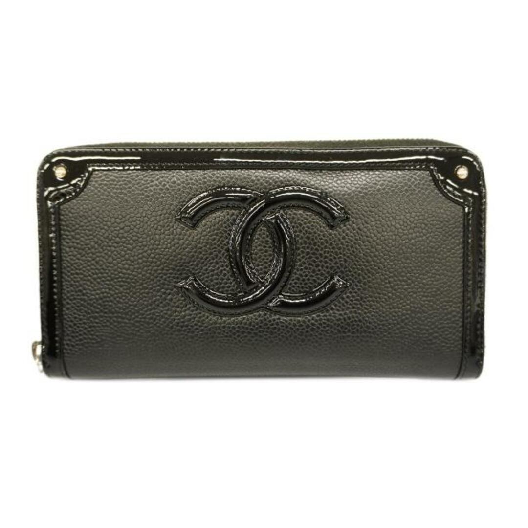 CHANEL(シャネル)の【4ib1835】シャネル 長財布/キャビアスキン/パテントレザー/ブラック/シルバー金具 【中古】 メンズ/レディース/ユニセックス レディースのファッション小物(財布)の商品写真