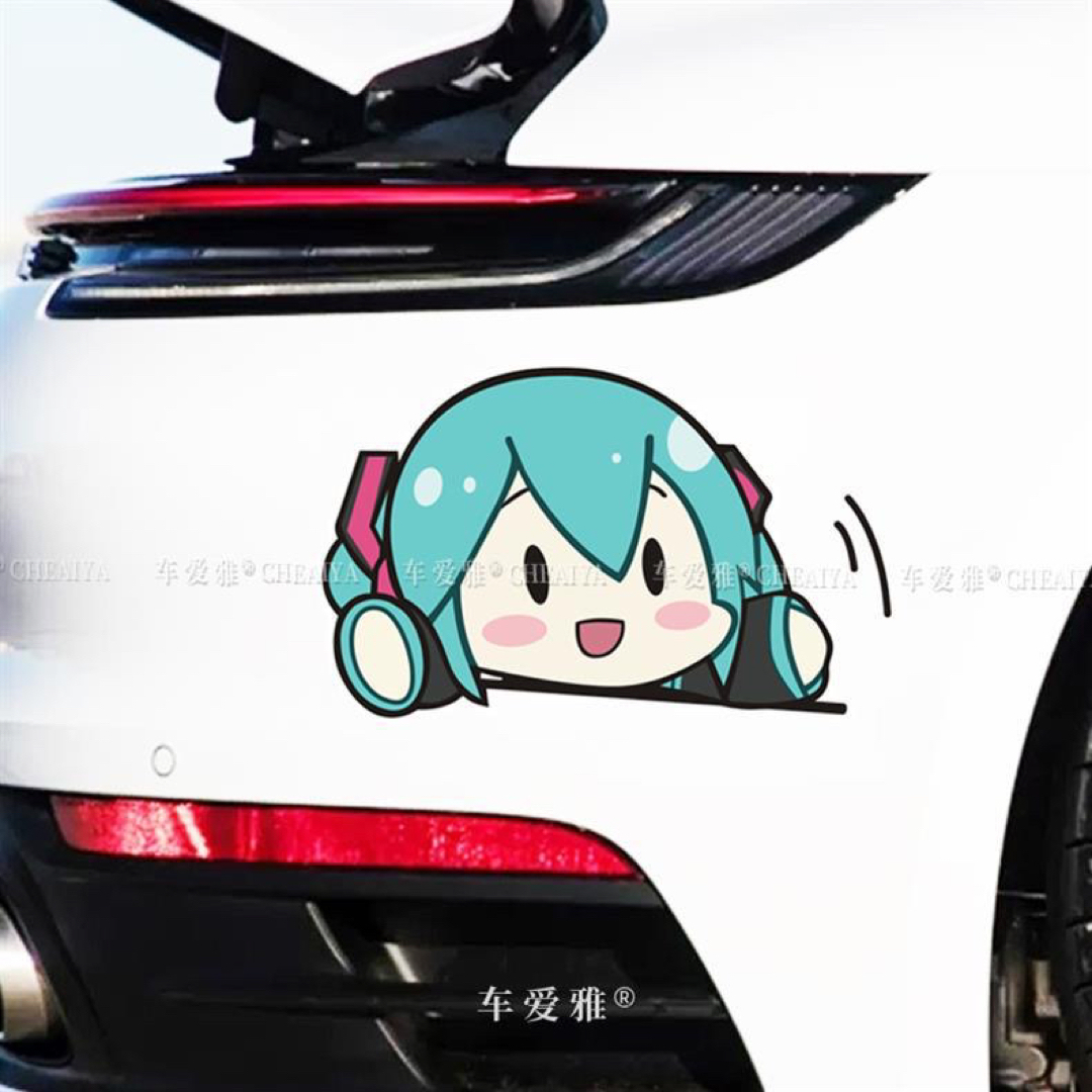 【二枚セット】初音車ステッカー 初ステッカースーツケース 車 バイク ヘルメット 自動車/バイクのバイク(ステッカー)の商品写真