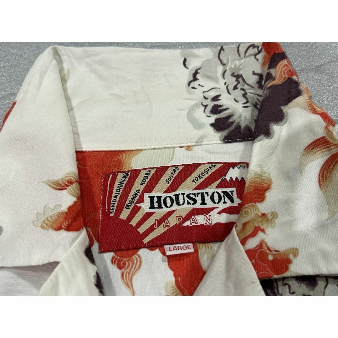 ＊HOUSTON レーヨン 紅獅子 和柄 アロハシャツ トップス L メンズのトップス(シャツ)の商品写真