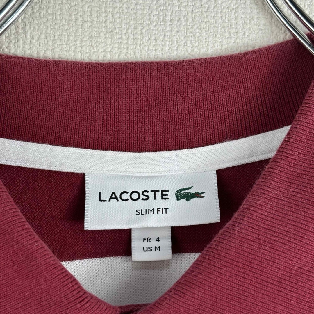 LACOSTE(ラコステ)のラコステ　LACOSTE ポロシャツ　4 M〜L 赤　白　ボーダー　slim メンズのトップス(ポロシャツ)の商品写真