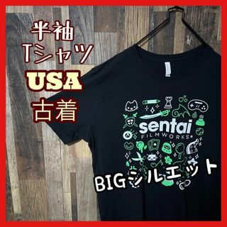 プリント ブラック メンズ XL ゆるだぼ USA古着 90s 半袖 Tシャツ(Tシャツ/カットソー(半袖/袖なし))