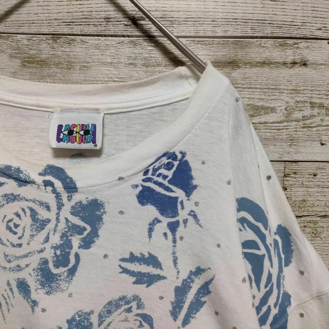 【581】90s USA製　ヴィンテージシングルステッチ薔薇総柄半袖TシャツXL メンズのトップス(Tシャツ/カットソー(半袖/袖なし))の商品写真
