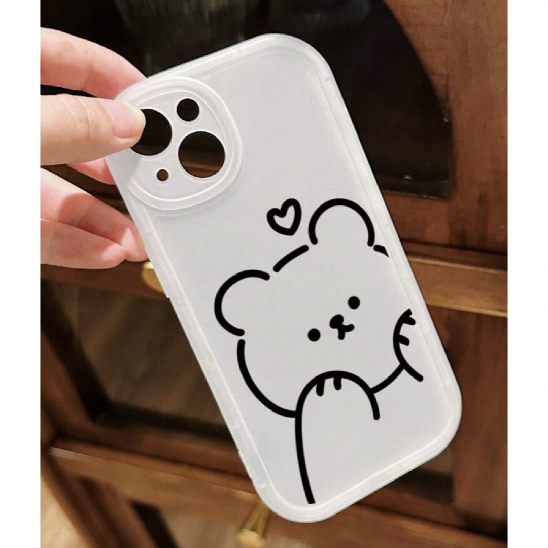 iPhoneケース　ホワイト　クマ　動物　アニメ　シンプル　可愛い　韓国　カバー スマホ/家電/カメラのスマホアクセサリー(iPhoneケース)の商品写真