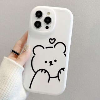 iPhoneケース　ホワイト　クマ　動物　アニメ　シンプル　可愛い　韓国　カバー