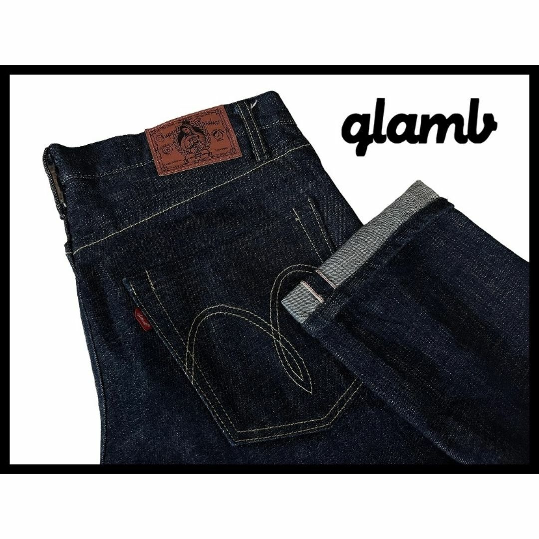 glamb(グラム)の濃紺 glamb グラム マリア パッチ セルビッチ デニム ウエスト89cm メンズのパンツ(デニム/ジーンズ)の商品写真