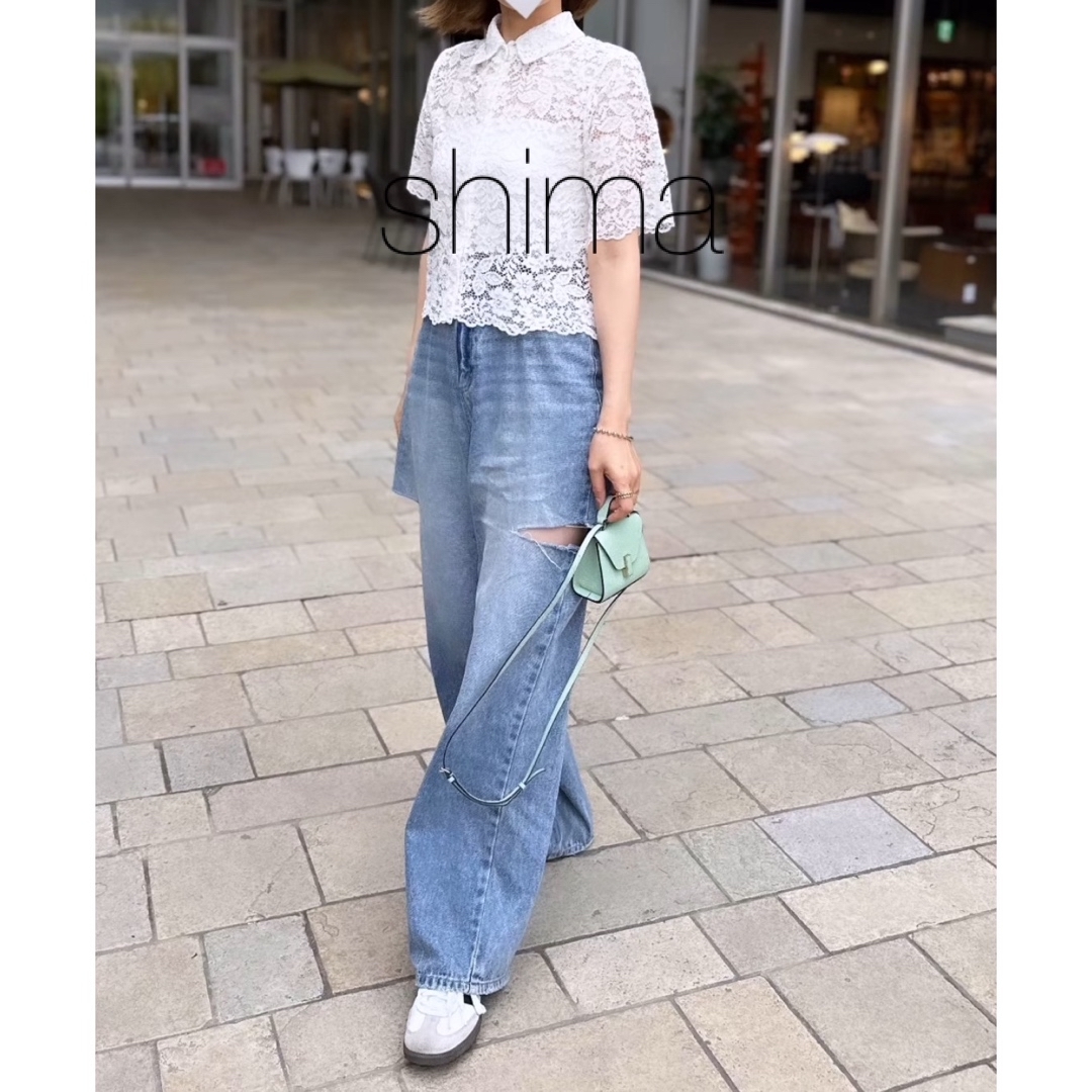 ZARA(ザラ)のZARA⭐︎クロップドレースシャツ　クロップド　レースシャツ　snidel レディースのトップス(シャツ/ブラウス(半袖/袖なし))の商品写真