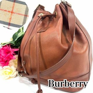 BURBERRY - バーバリー Burberry ショルダーバッグ  巾着型 シボ革 ブラウン