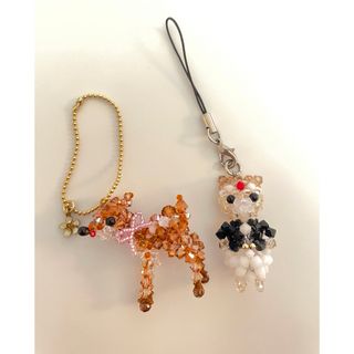 スワロフスキー(SWAROVSKI)のスワロフスキー　子鹿となめ猫チャーム(キャラクターグッズ)