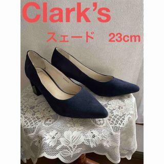 Clarks - Clark’s クラークス　パンプス　ネイビー　スェード　23cm ヒール太い