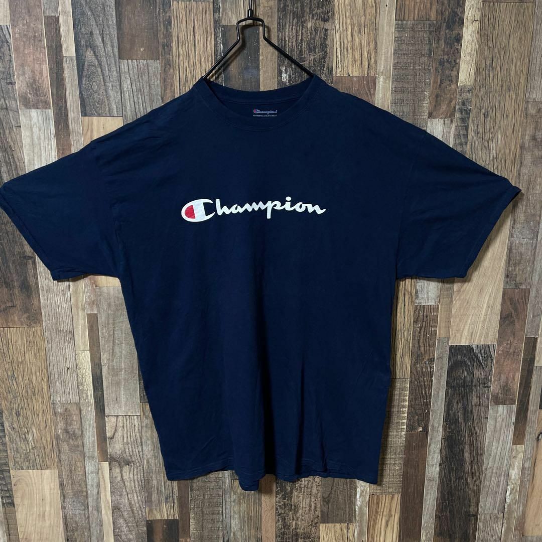 Champion(チャンピオン)のチャンピオン メンズ ネイビー プリント 2XL USA古着 半袖 Tシャツ メンズのトップス(Tシャツ/カットソー(半袖/袖なし))の商品写真