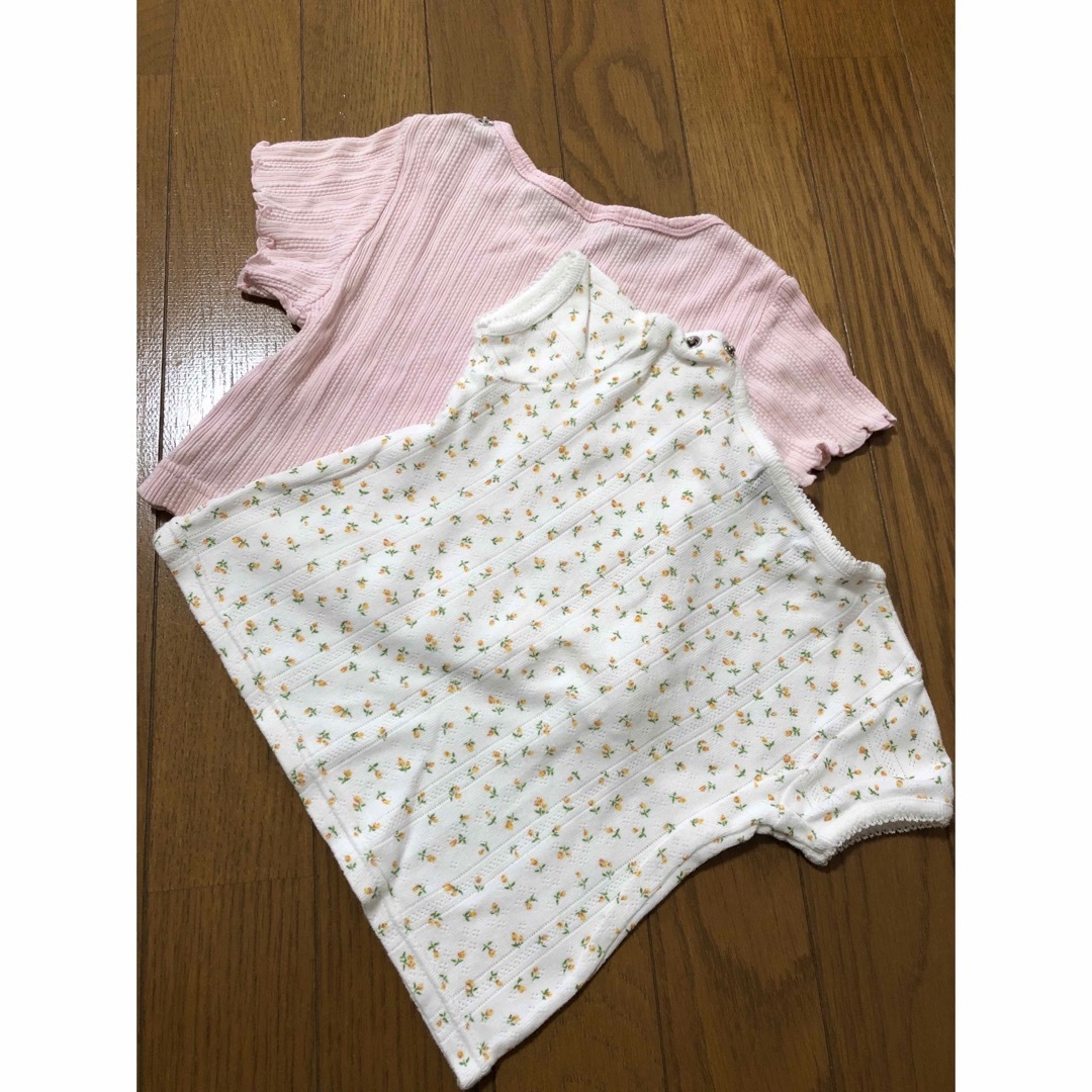 厚め　Tシャツ　ピンク　ボーダー　花柄　90 95 キッズ/ベビー/マタニティのキッズ服女の子用(90cm~)(Tシャツ/カットソー)の商品写真