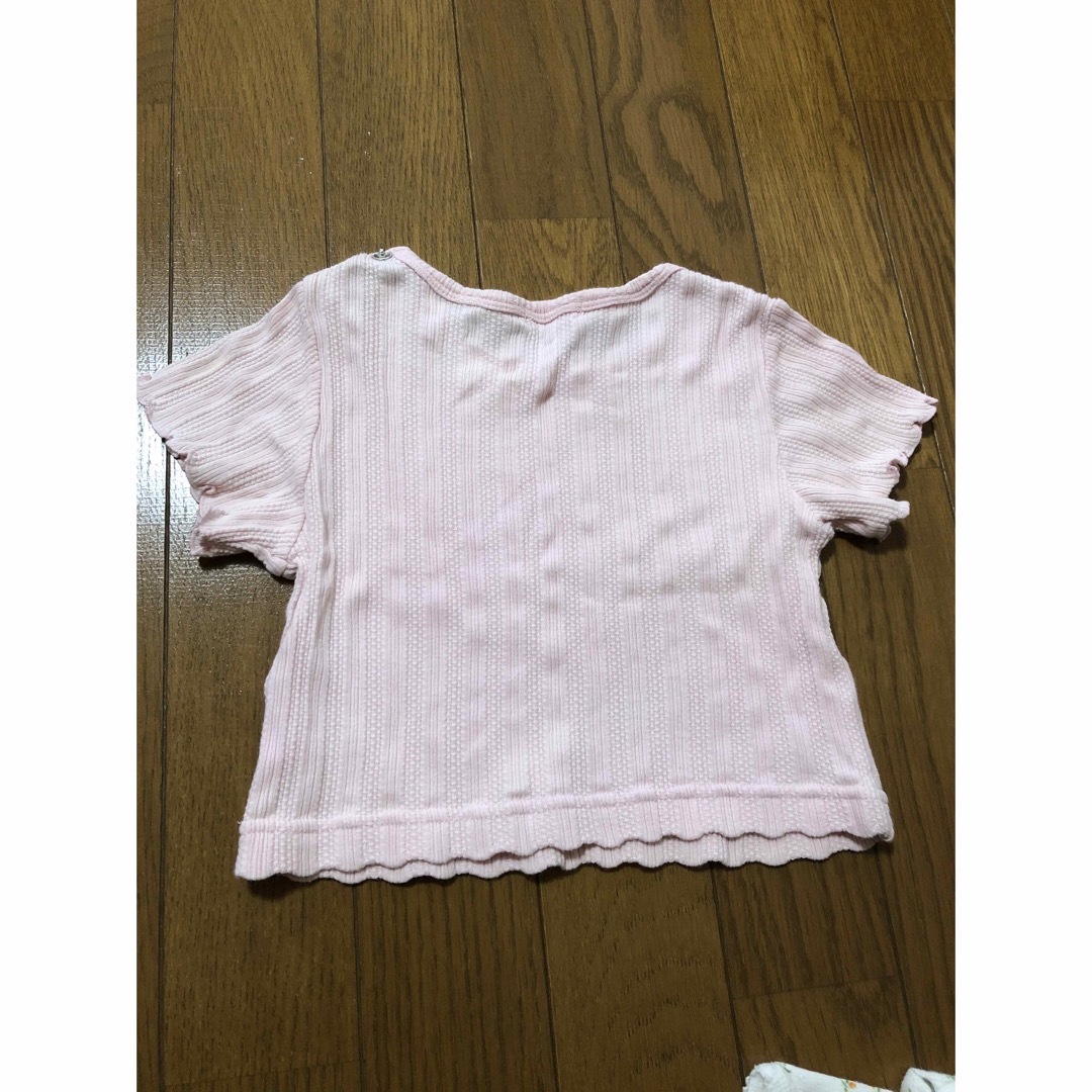 厚め　Tシャツ　ピンク　ボーダー　花柄　90 95 キッズ/ベビー/マタニティのキッズ服女の子用(90cm~)(Tシャツ/カットソー)の商品写真