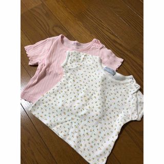 厚め　Tシャツ　ピンク　ボーダー　花柄　90 95(Tシャツ/カットソー)