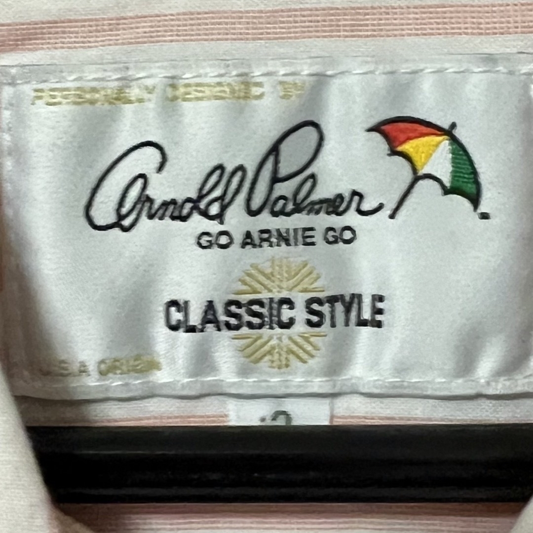 Arnold Palmer(アーノルドパーマー)の【美品】アーノルドパーマー　ワンポイント　ストライプ　シャツワンピース　ピンク レディースのワンピース(ひざ丈ワンピース)の商品写真