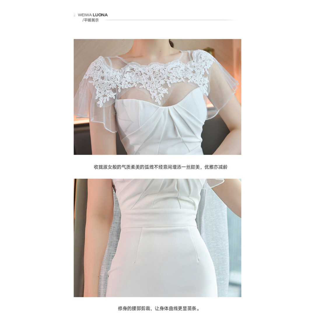 dazzy store(デイジーストア)のデコルテレースドレス♡ホワイト レディースのフォーマル/ドレス(ミディアムドレス)の商品写真