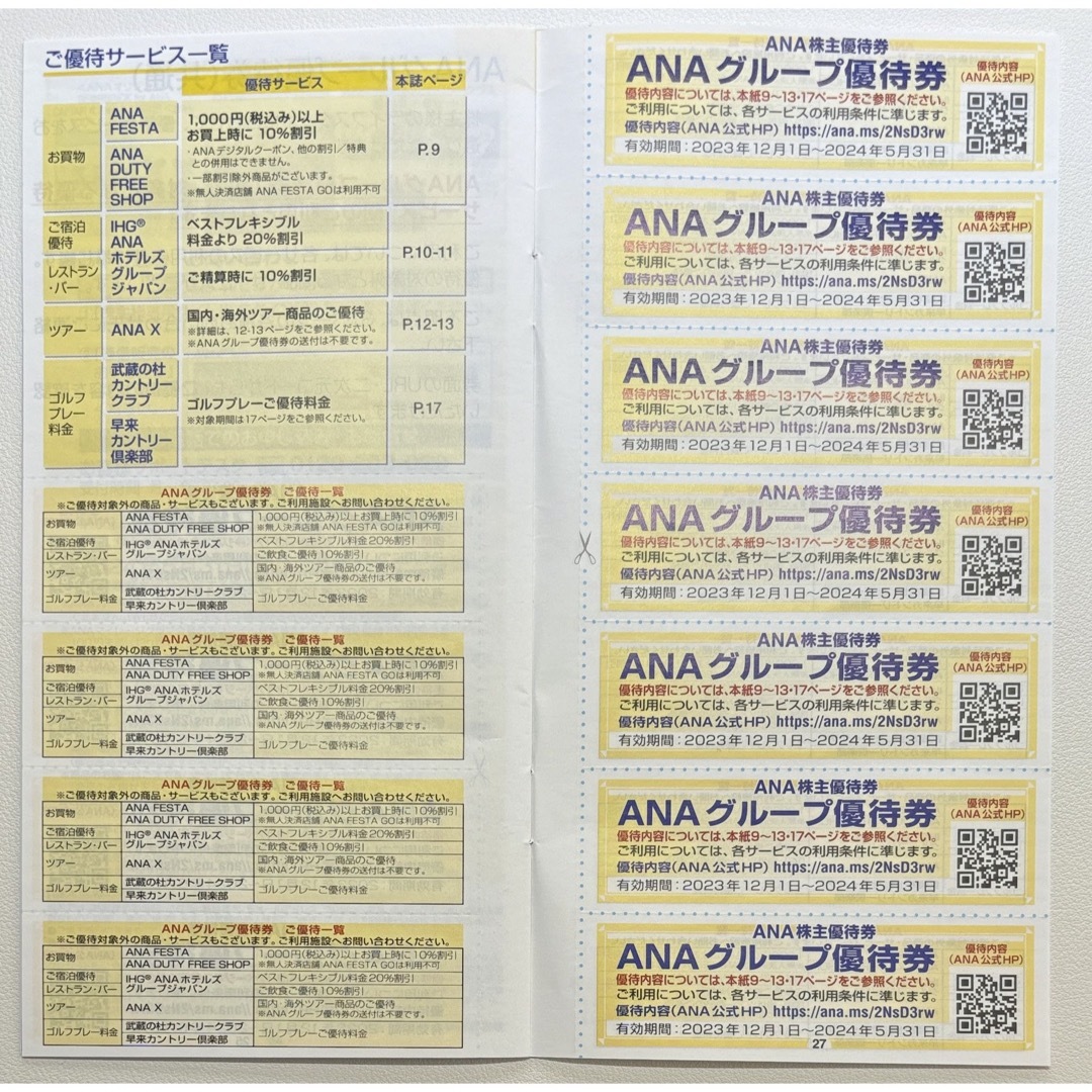 ANA株主優待券4枚セット　2024年11月30日まで有効 チケットの優待券/割引券(その他)の商品写真