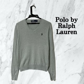 ポロラルフローレン(POLO RALPH LAUREN)の【古着】ポロ ラルフローレン 薄手 Vネック コットン ニット セーター グレー(ニット/セーター)