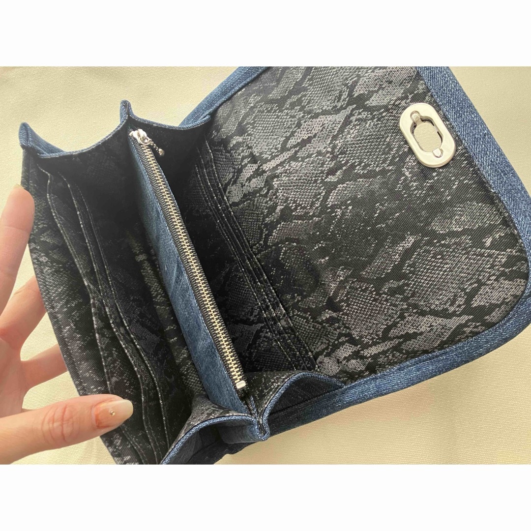 パイソン柄×デニム ロングウォレット ハンドメイドのファッション小物(財布)の商品写真