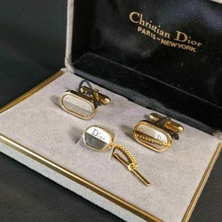 クリスチャンディオール(Christian Dior)の【美品】Diorディオール　カフス・タイピンセット　ゴールド　シルバー　楕円ロゴ(ネクタイピン)