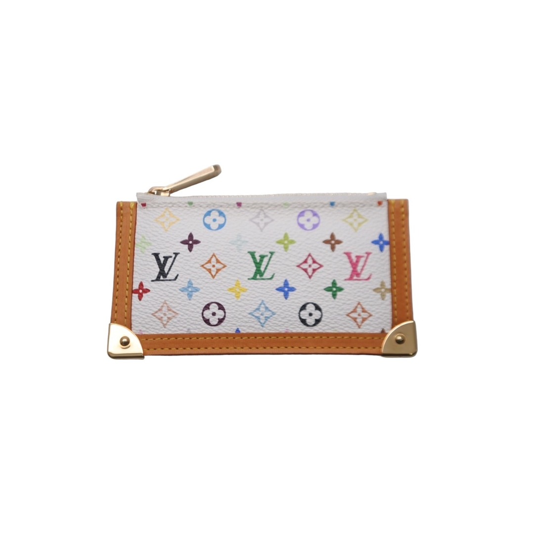 LOUIS VUITTON(ルイヴィトン)のLOUIS VUITTON ルイヴィトン コインケース ポシェット クレ マルチカラー 村上隆 ホワイト M92655 美品 中古 63679 レディースのファッション小物(コインケース)の商品写真