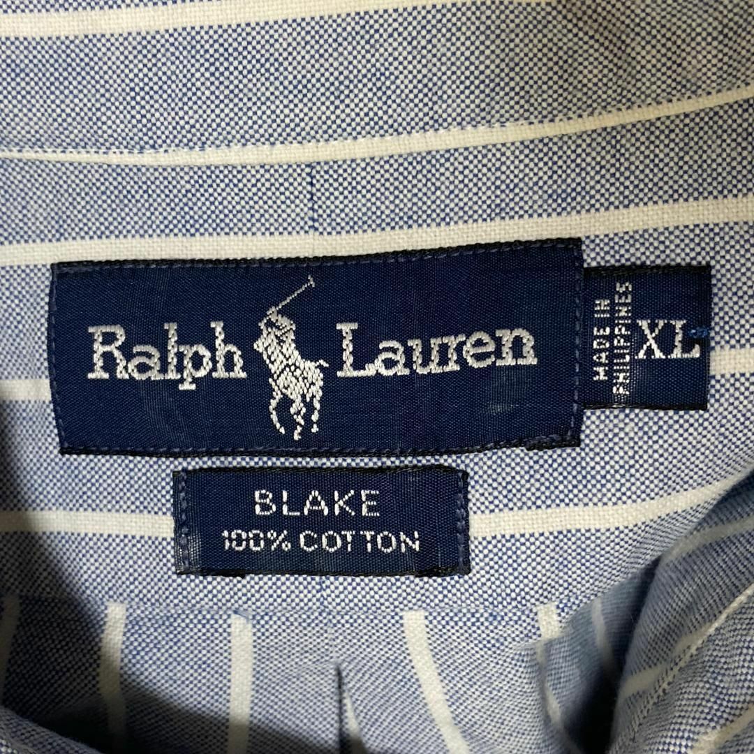 Ralph Lauren(ラルフローレン)のラルフローレン BD半袖シャツ 青白ストライプ ポニー刺繍 US古着 f50 メンズのトップス(シャツ)の商品写真