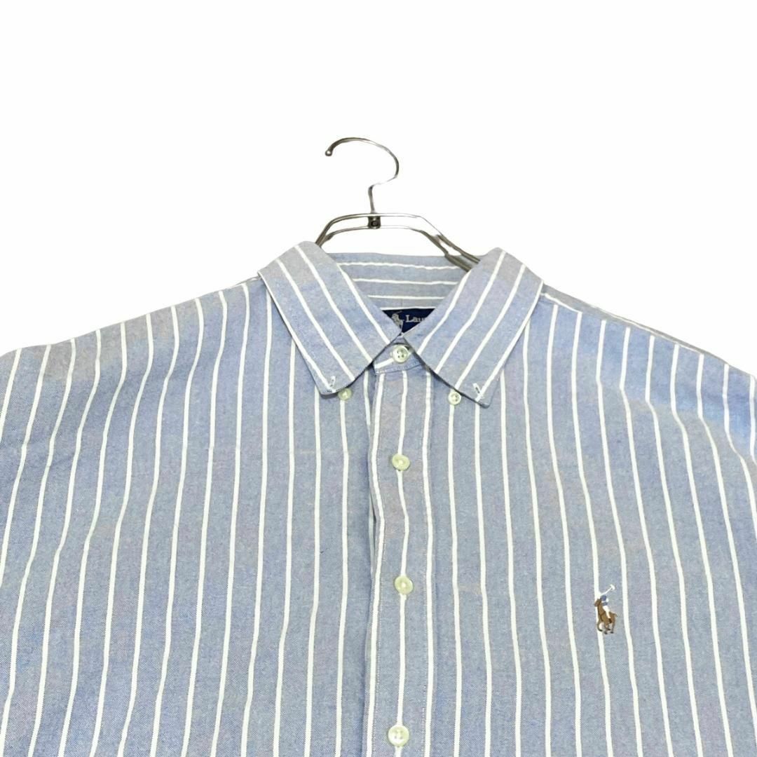 Ralph Lauren(ラルフローレン)のラルフローレン BD半袖シャツ 青白ストライプ ポニー刺繍 US古着 f50 メンズのトップス(シャツ)の商品写真