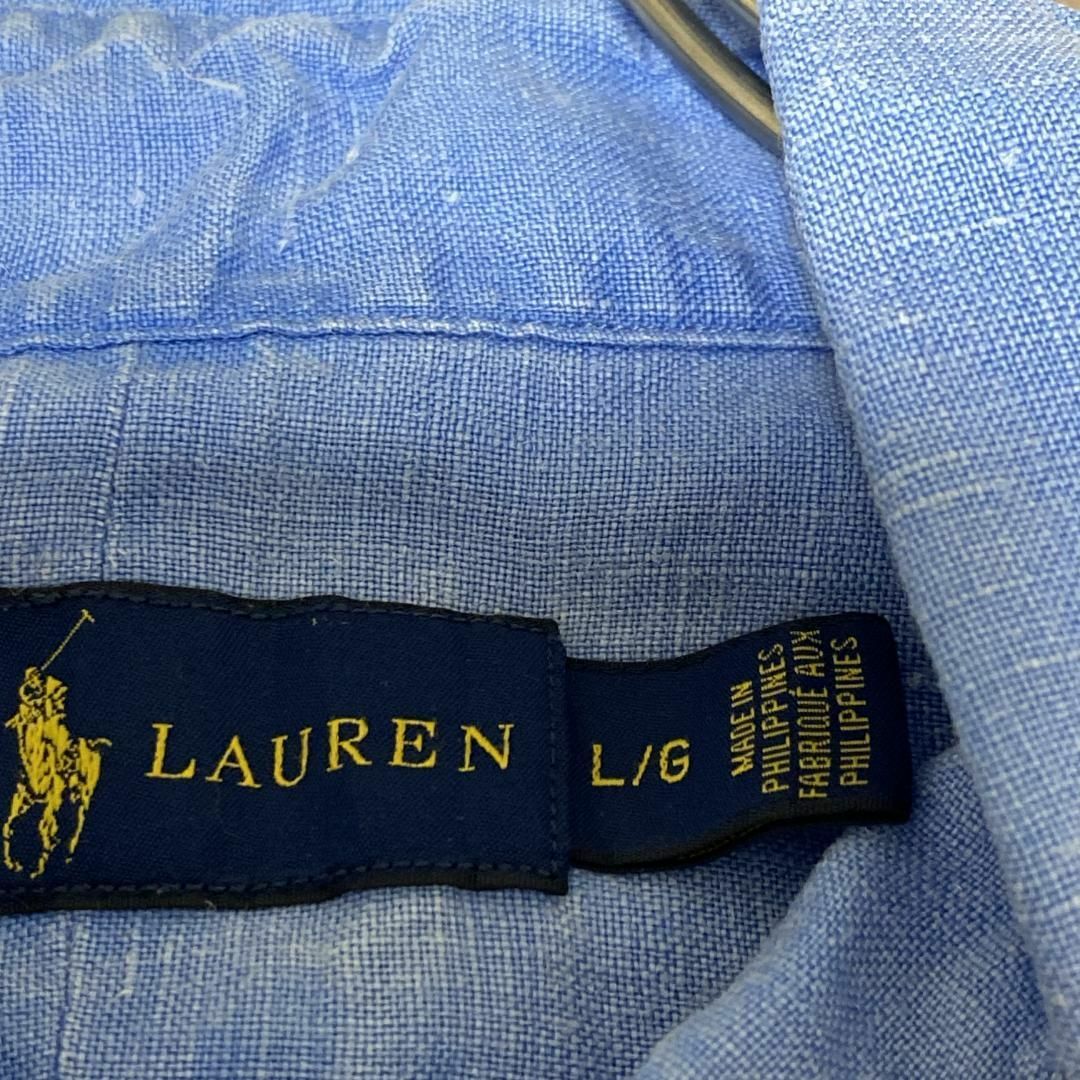 Ralph Lauren(ラルフローレン)のラルフローレン BD半袖シャツ リネン100% ポニー刺繍 無地 青 f51 メンズのトップス(シャツ)の商品写真