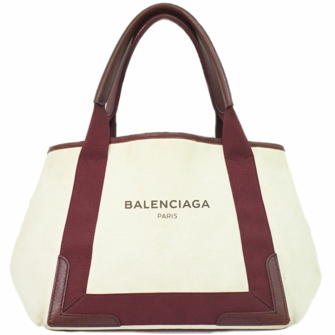 BALENCIAGA BAG(バレンシアガバッグ)の本物 バレンシアガ BALENCIAGA ネイビー カバス S トートバッグ ハンドバッグ キャンバス ホワイト ボルドー 339933 Navyy Cabas バッグ 中古 レディースのバッグ(トートバッグ)の商品写真