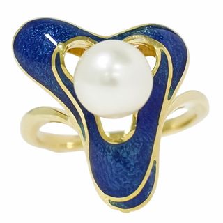 MIKIMOTO - 本物 ミキモト MIKIMOTO パール 7.5mm K18 YG リング 指輪 8号 イエローゴールド ホワイト ブルー アクセサリー ジュエリー 中古