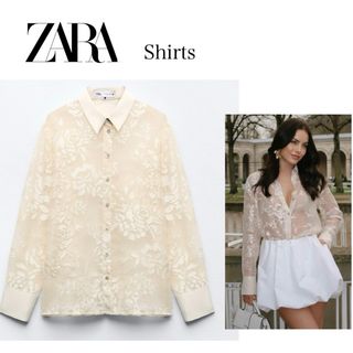 ザラ(ZARA)の【ZARA今季新作】コントラストベルベット セミシースルーシャツ(シャツ/ブラウス(長袖/七分))