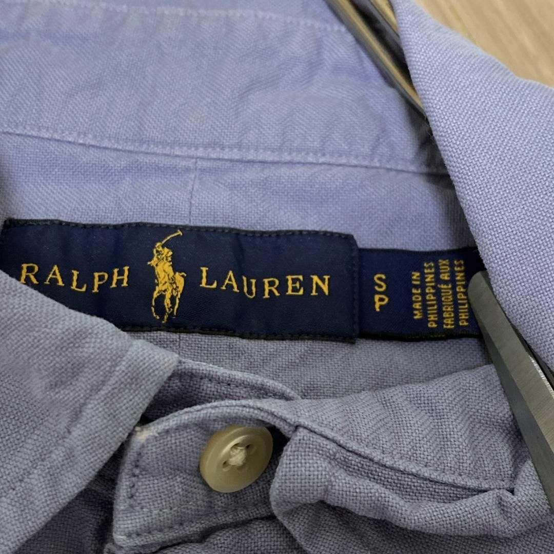 Ralph Lauren(ラルフローレン)のラルフローレン BD半袖シャツ くすみブルー ポニー刺繍 US古着f52① メンズのトップス(シャツ)の商品写真