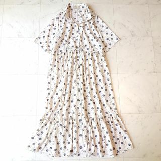 美品♪ サリロンドン 花柄 ロング ギャザー ウエストリボン 半袖 ワンピース(ロングワンピース/マキシワンピース)