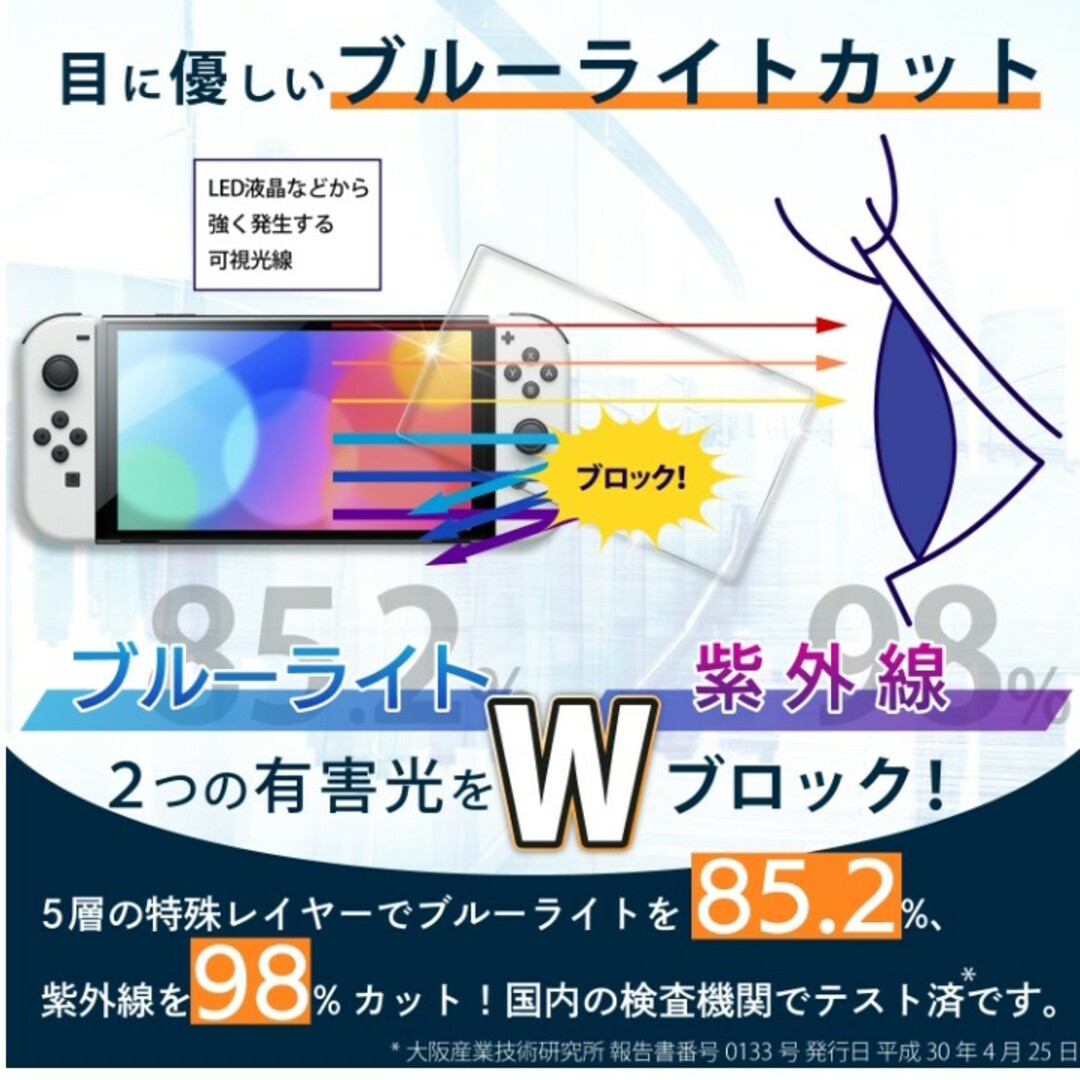 Nintendo Switch(ニンテンドースイッチ)の日本製旭硝子】Nintendo Switch ブルーライトカット ガラスフィルム エンタメ/ホビーのゲームソフト/ゲーム機本体(家庭用ゲーム機本体)の商品写真